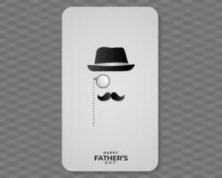 Happy Fathers Day greeting. Vector background with doodle hat and mustache orange lettering in red background