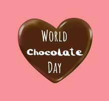 World chocolate day text with chocolate heart on pink background vector