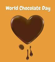 World chocolate day text with chocolate heart on ochre background vector