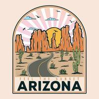 Arizona Desierto vibraciones gráfico impresión para Moda y otros. Arizona la carretera viaje Clásico gráfico impresión diseño para t camisa. cactus salvaje con montaña obra de arte diseño. vector