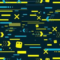 Cyberpunk Seamless Pattern, Glitch Effect, graphic from Future. Material for apparel, clothing, textile. Background for printing projects. Icons, futuristic signs, glitches. vector