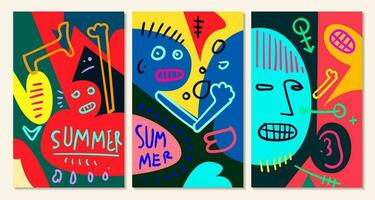 Vector colorful abstract pop art face and mask  background for summer