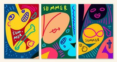 Vector colorful abstract pop art face and mask  background for summer