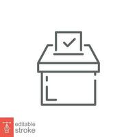 Election box icon. Simple outline style. Vote paper, ballot, poll, card, democracy concept. Thin line symbol. Vector symbol illustration isolated on white background. Editable stroke EPS 10.