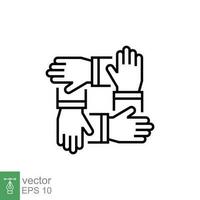 Handshake in circle icon. Simple outline style. Hand team work, support, together, four, 4, teamwork concept. Thin line symbol. Vector symbol illustration isolated on white background. EPS 10.
