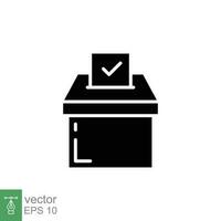 Election box icon. Simple solid style. Vote paper, ballot, poll, card, democracy concept. Black silhouette, glyph symbol. Vector symbol illustration isolated on white background. EPS 10.