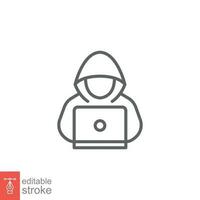 Hacker icon. Simple outline style. Cybercrime, hacking, password theft, spyware, technology concept. Thin line symbol. Vector symbol illustration isolated on white background. Editable stroke EPS 10.