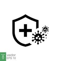 Antibacterial icon. Simple solid style. Virus and shield, defense system, anti bacteria, germ concept. Silhouette, glyph symbol. Vector symbol illustration isolated on white background. EPS 10.