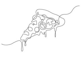 sliced pizza in continuous line drawing thin linear vector