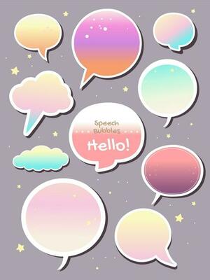 Vector Feminine Gradient, Iridescent or Pastel Colors Comic Speech Bubble Graphic Element Set for Poster, Book Cover or Social Media Advertisement Background.