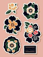 Vector Minimal Japanese Style Floral or Botanical Decorative Graphic Elements for Poster, Sticker or Advertisement.