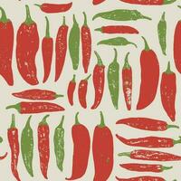 Vector Retro Screen Print Chili or Pepper Seamless Surface Pattern for Products or Wrapping Paper Prints.