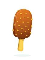 Choc ice on a stick with chocolate glaze and nuts vector