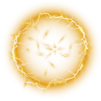 Yellow Ball lightning. Abstract electric lightning strike. Light flash, thunder, spark. PNG. png