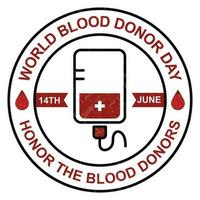 mundo sangre donante día logo, honor el sangre donante, sangre donante día, insignia, emblema, estampilla, goma, pegatina, bandera, etiqueta, etiqueta, antiguo, retro, vector ilustración con grunge textura