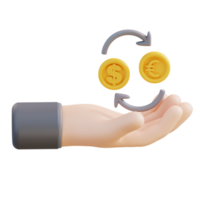 3d Illustration of hand holding money exchange png