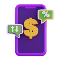3d illustratie controleren dollar tarief met mobiel telefoon png