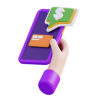 3d illustration hand check financial balance with mobile phone png