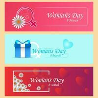 The concept of international womens day. Banners with a girl and flowers on a pink background. Sale. Vector illustration.