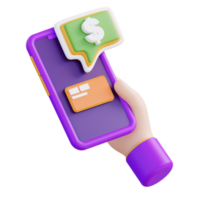 3d illustration hand check financial balance with mobile phone png