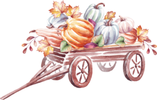 Wooden wagon with pumpkins png