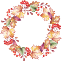 Fall leaves wreath. Watercolor clipart png
