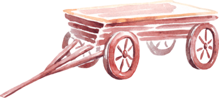 Wooden wagon. Watercolor clipart png