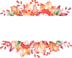 Fall leaves frame. Watercolor clipart png