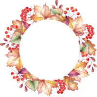 Fall leaves frame. Watercolor clipart png