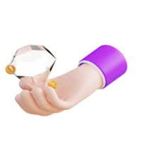 3d illustration av en hand innehav en diamant png