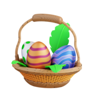 3d illustration of a basket of easter eggs png