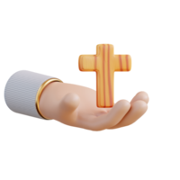 3d illustration of hand and holding cross png