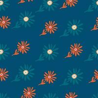 Decorative simple chamomile flower seamless pattern. Simple floral endless background. vector