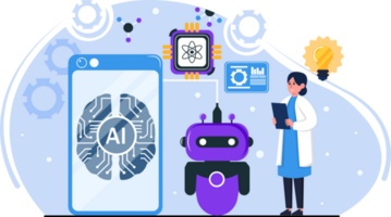 artificiale intelligenza design illustrazione. ai tecnologia e informatica sfondo e striscione. futuristico tecnologia servizio e comunicazione artificiale intelligenza concetto png