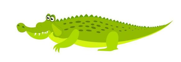 Friendly cute green crocodile character. Aligator flat vector cartoon illustration. Funny wild animal isolated on white background