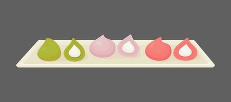 wagashi, mochi, pastel de arroz, postre tradicional japonés vector