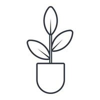 Vector simple icon of home plant in a pot. Black and white isolated outline sticker.