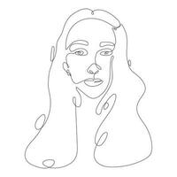 Vector simple one line art illustration. Head with face of a woman with long hair. Long lasting line in an elegant style for tattoos, templates, prints.