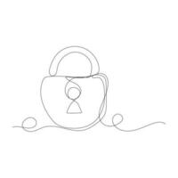 Continuous line art padlock. One line sketch of cyber lock in minimalist style isolated on white background. Vector illustration
