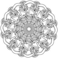 Mandala with striped motifs and spiral swirls, meditative coloring page for creativity vector