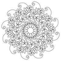 Mandala with floral motifs and butterflies, meditative coloring page for creativity vector