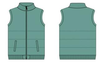 Fleece sweat jersey vest technical drawing fashion flat sketch vector illustration template front and back views isolated on white background