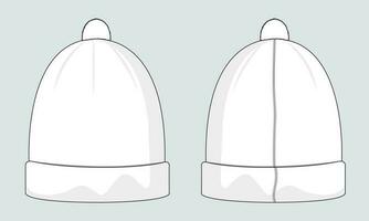 Beanie technical drawing fashion flat sketch vector illustration template front and back views isolated on white background
