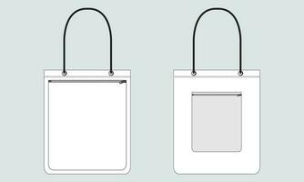 Shopping bag Technical drawing fashion flat sketch vector illustration template front and back views isolated on grey background