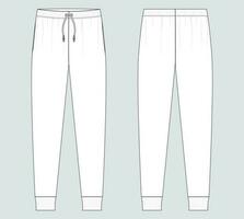 Jersey jogger pants Technical drawing fashion flat sketch vector illustration template front and back