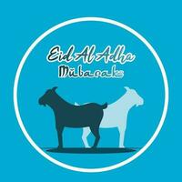 Eid al adha mubarak greeting card with two goats inside a circle with soft blue color. Beautiful Eid al adha mubarak with goat background design vector