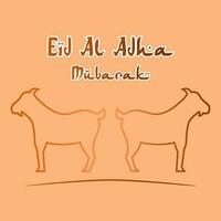 Eid al adha mubarak greeting card with two goats isolated in a cream background. Beautiful Eid al adha mubarak with goat background design vector