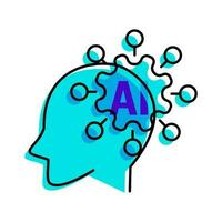 artificial intelligent human brain outline blue icon vector illustration