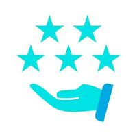 Customer giving rewards five star rating blue icon vector illustration