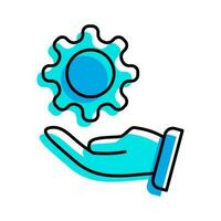 hand giving setting gear outline blue icon vector illustration